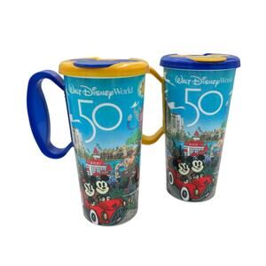 Walt Disney World 50th Anniversary Resort Refillable Tumblers Cups Set of 2